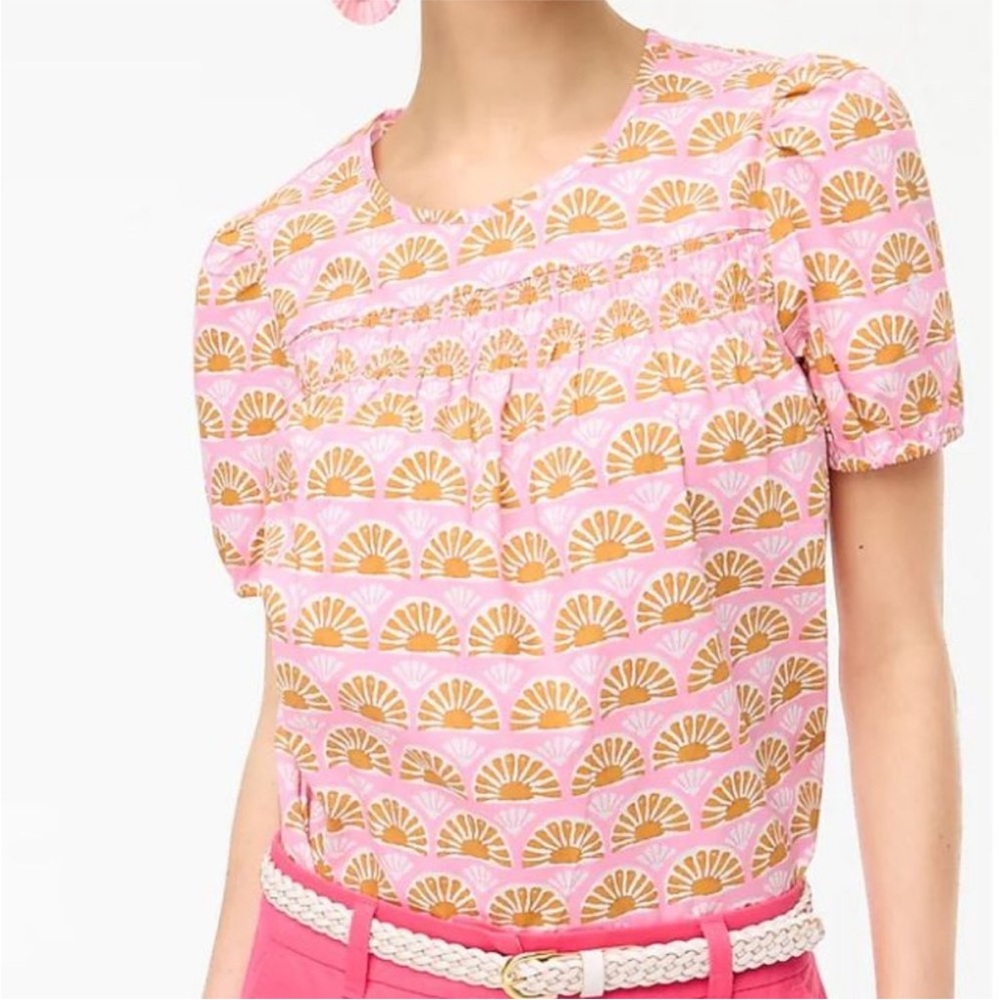 J.Crew Factory short-sleeve puff sleeve top in "Spring Blossom Light Ad" Medium